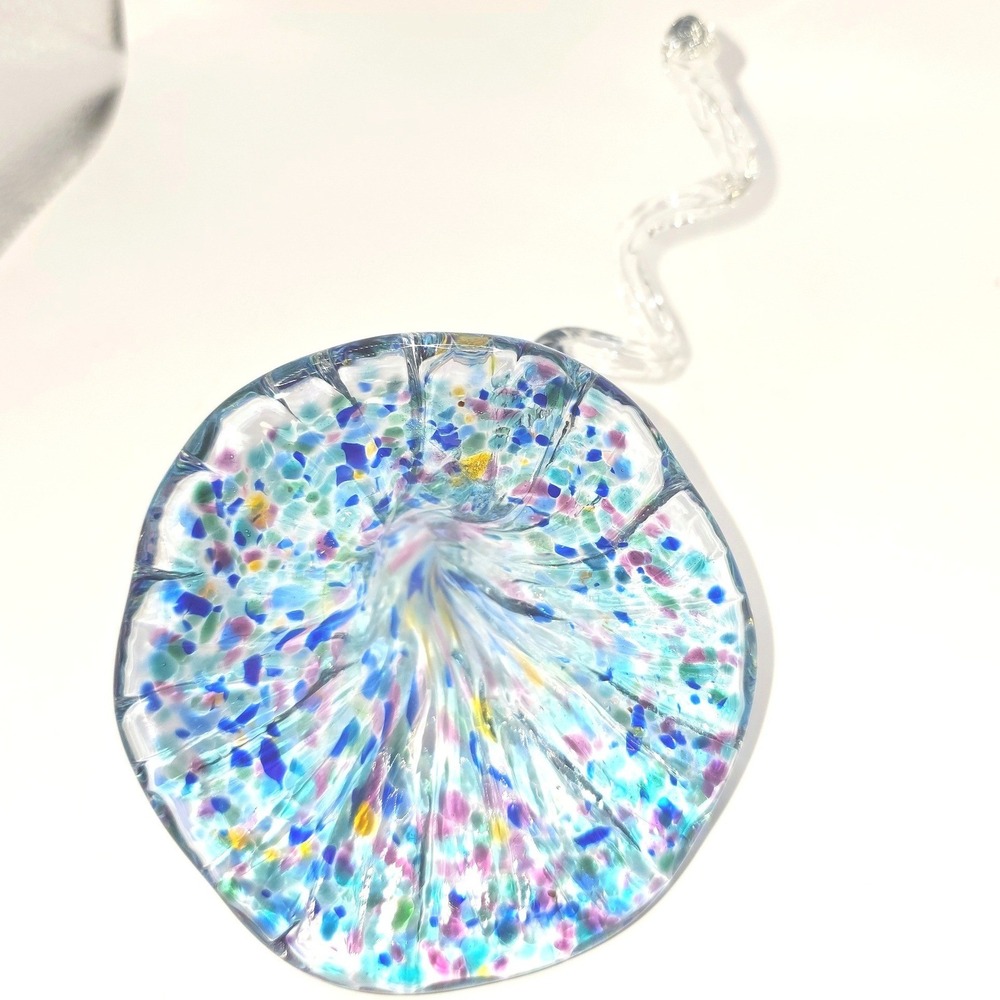Abstract Hand Blown Art Glass Sculpture Vase Curled Stem Confetti - Picture 3 of 12